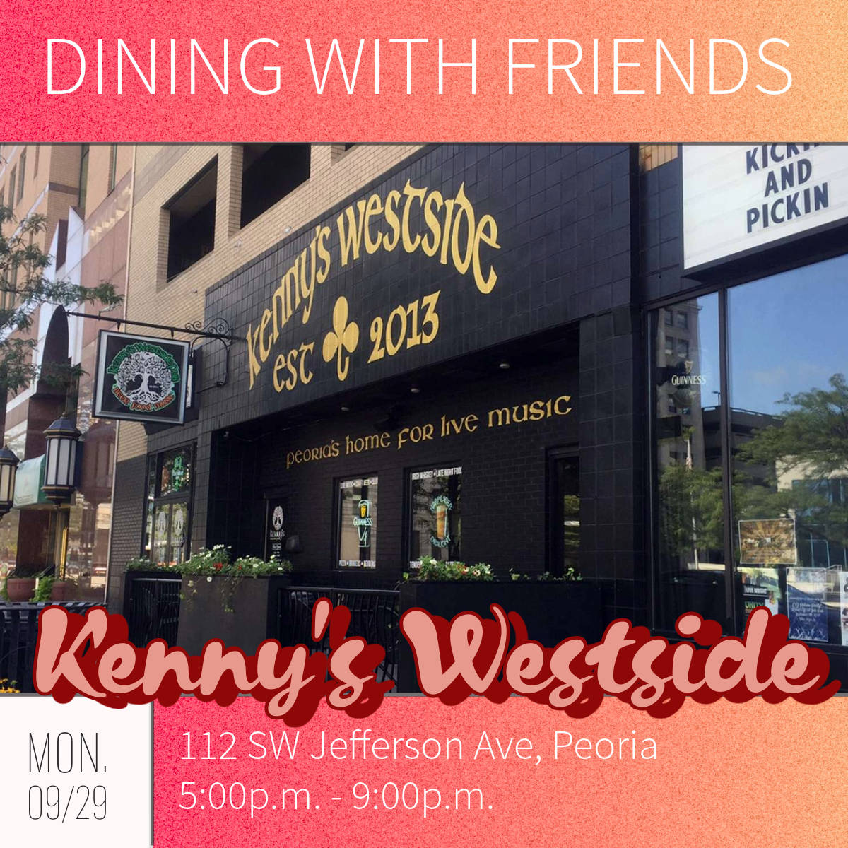 A flyer with a photo of Kenny's Westside pub